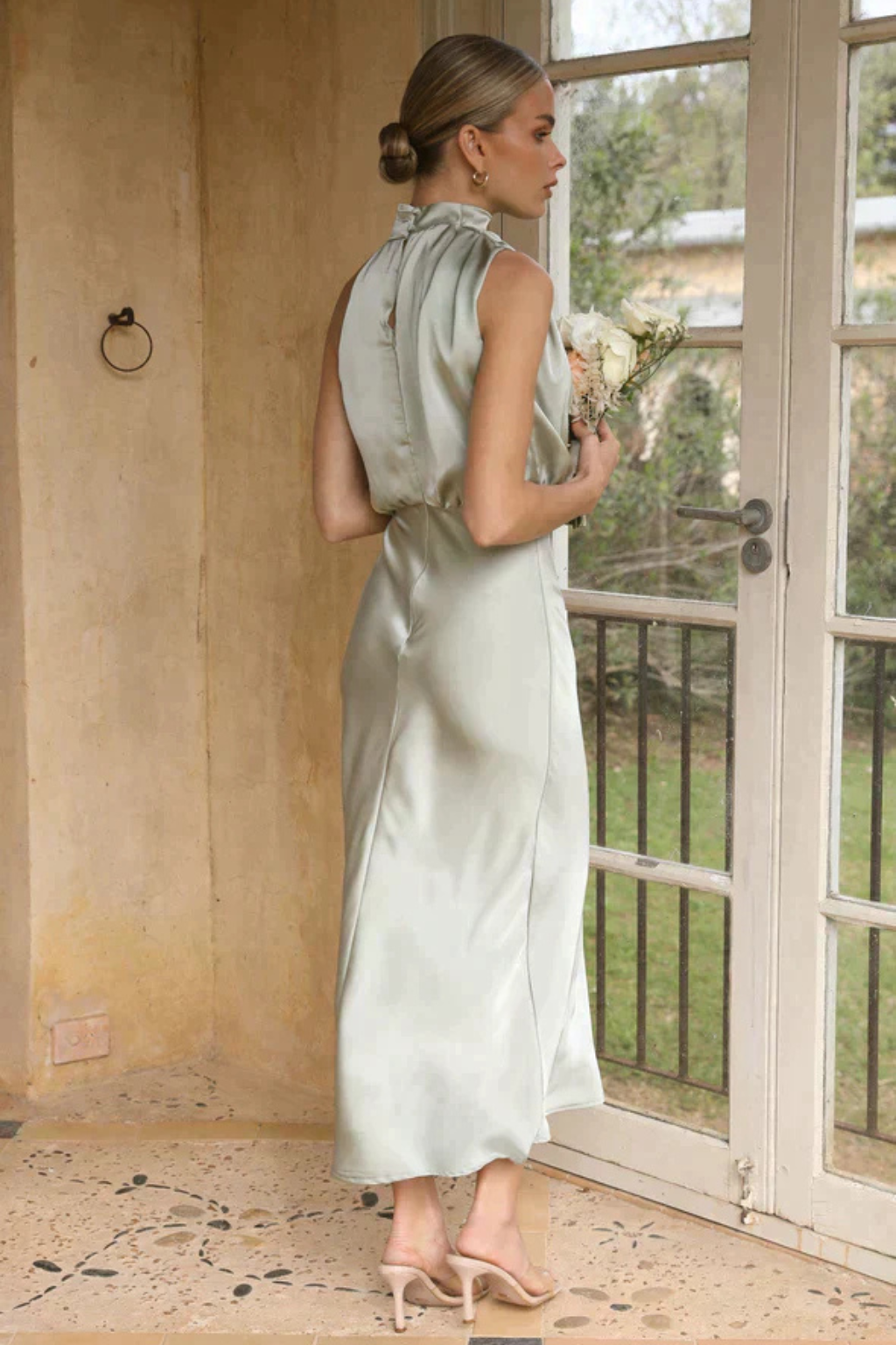Amelia | Women's Satin Halter Neck Midi Dress