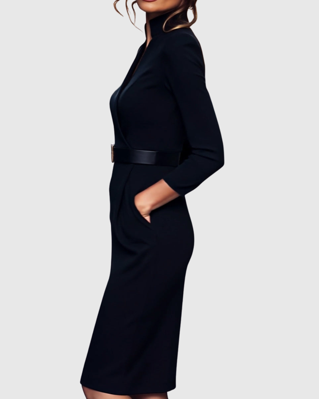 Sheila | Women's Midi Dress with Mock Wrap Neckline