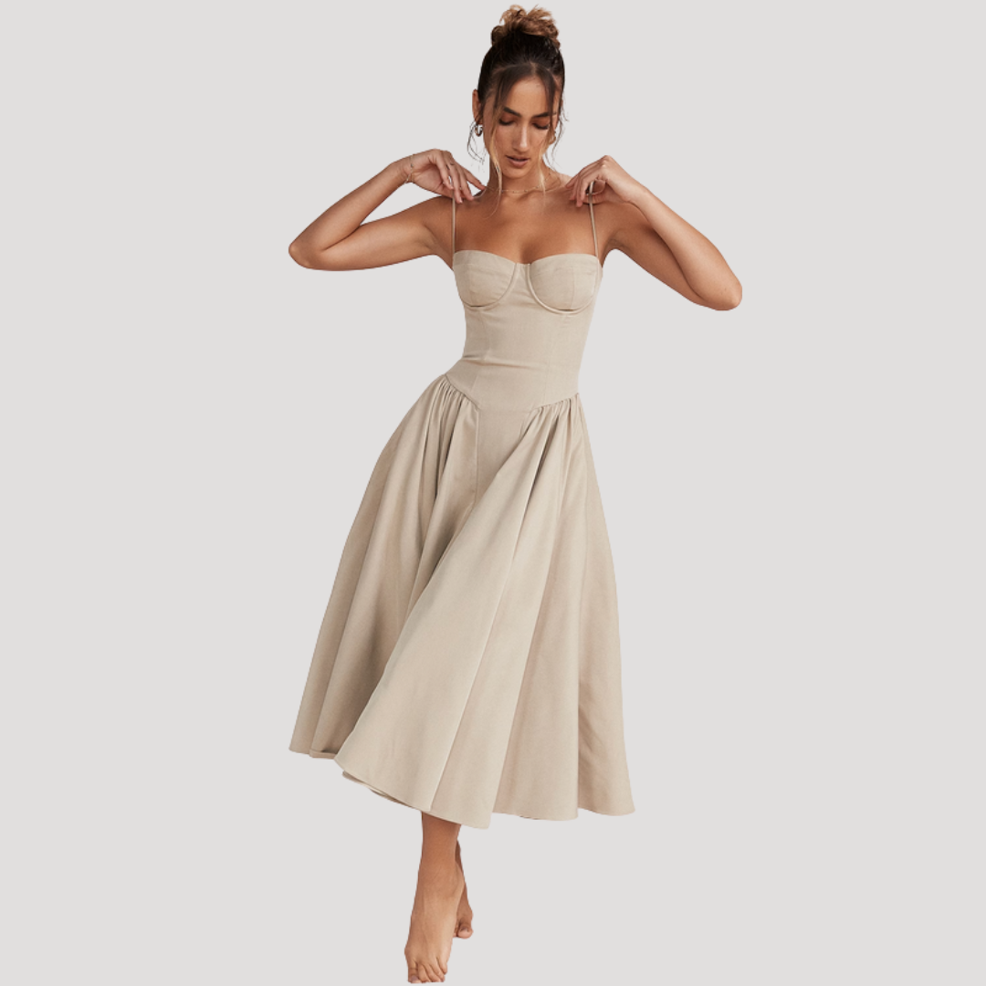 Clara | Women's Midi Dress with Structured Bodice