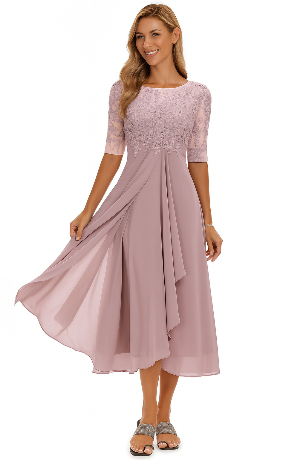 Delia | Women's A-Line Midi Summer Dress with Texture