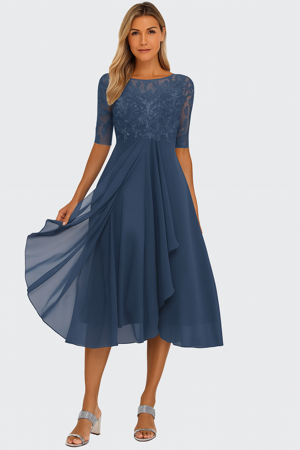 Margaret | Women's A-Line Midi Summer Dress with Textured Upper
