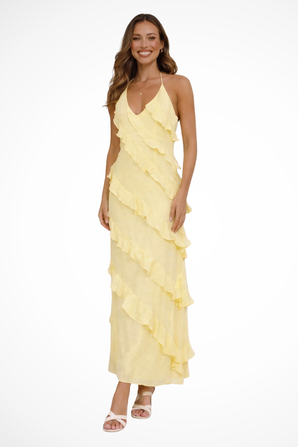 Gina | Women's Halter Neck Ruffle Maxi Dress