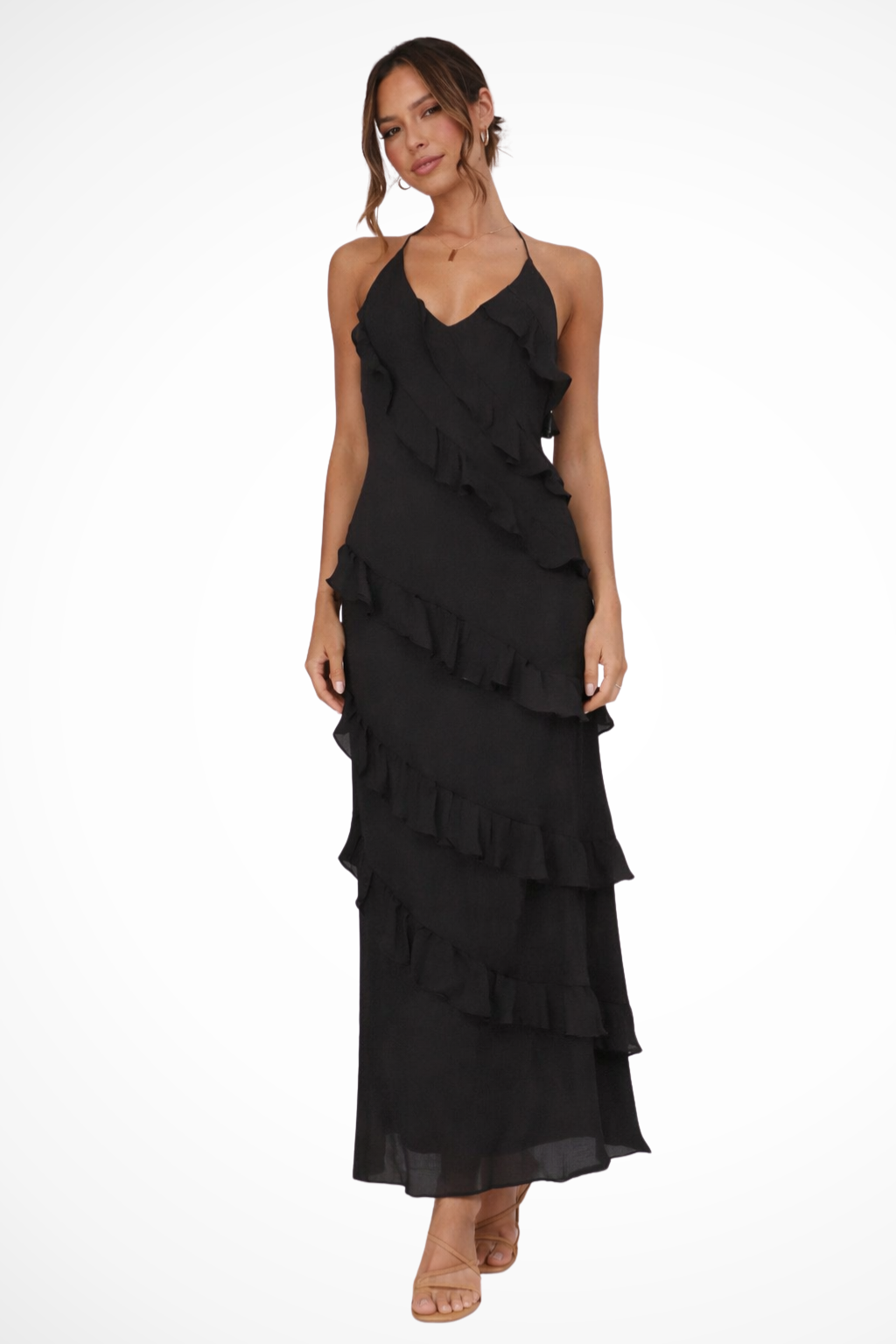 Gina | Women's Halter Neck Ruffle Maxi Dress