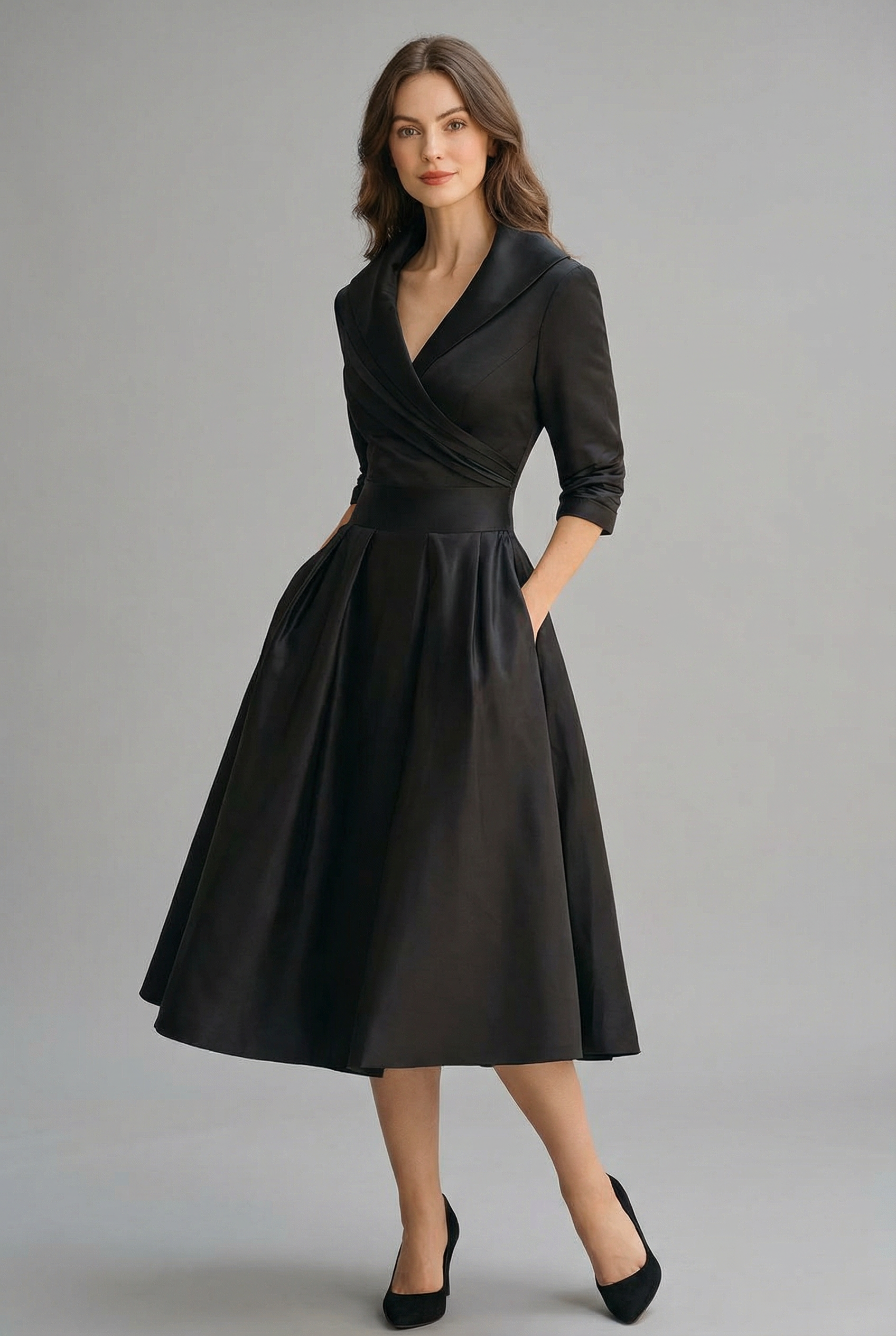 Grace | Women's Elegant Wrap Midi Dress Flared Skirt