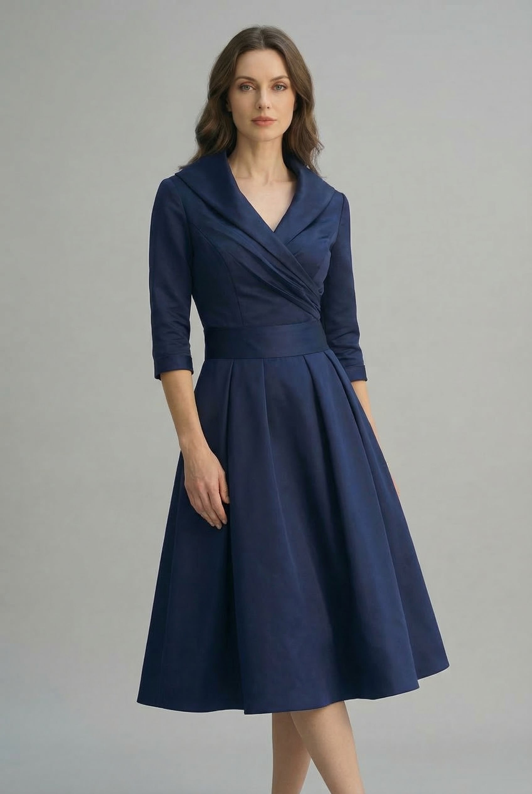 Grace | Women's Elegant Wrap Midi Dress Flared Skirt