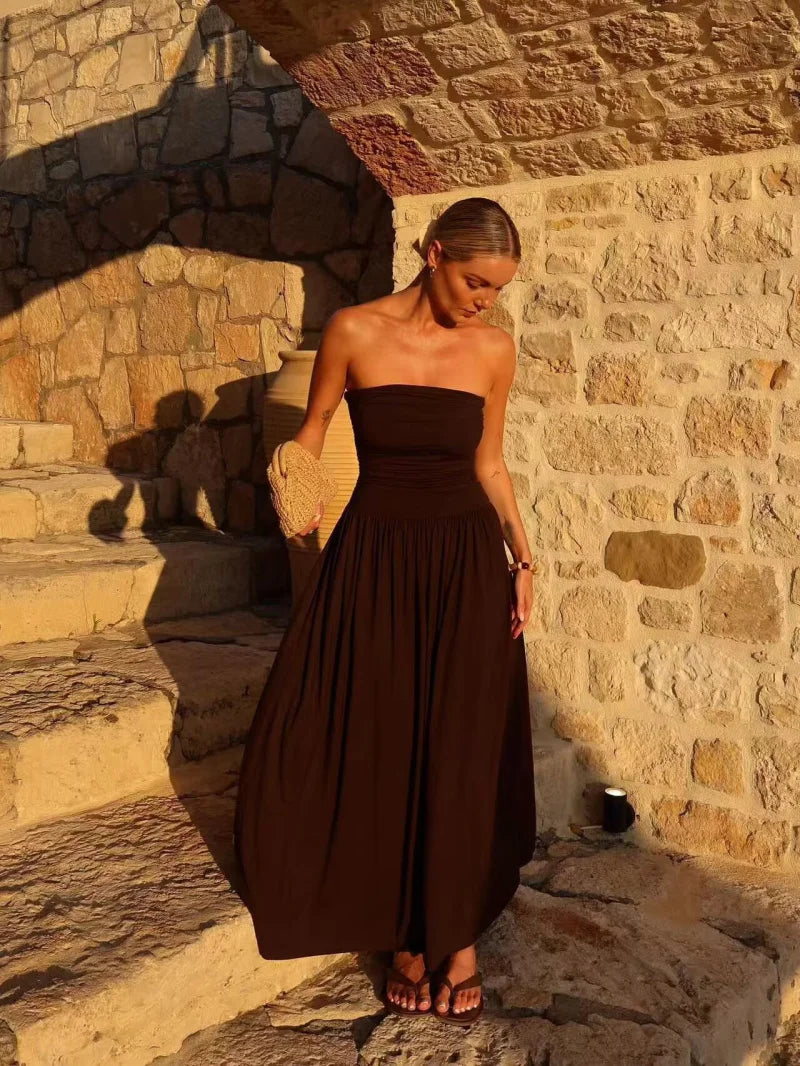 Winnie | Women's Strapless Pleated Maxi Dress