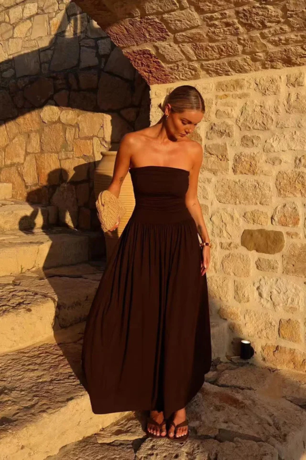 Winnie | Women's Strapless Pleated Maxi Dress