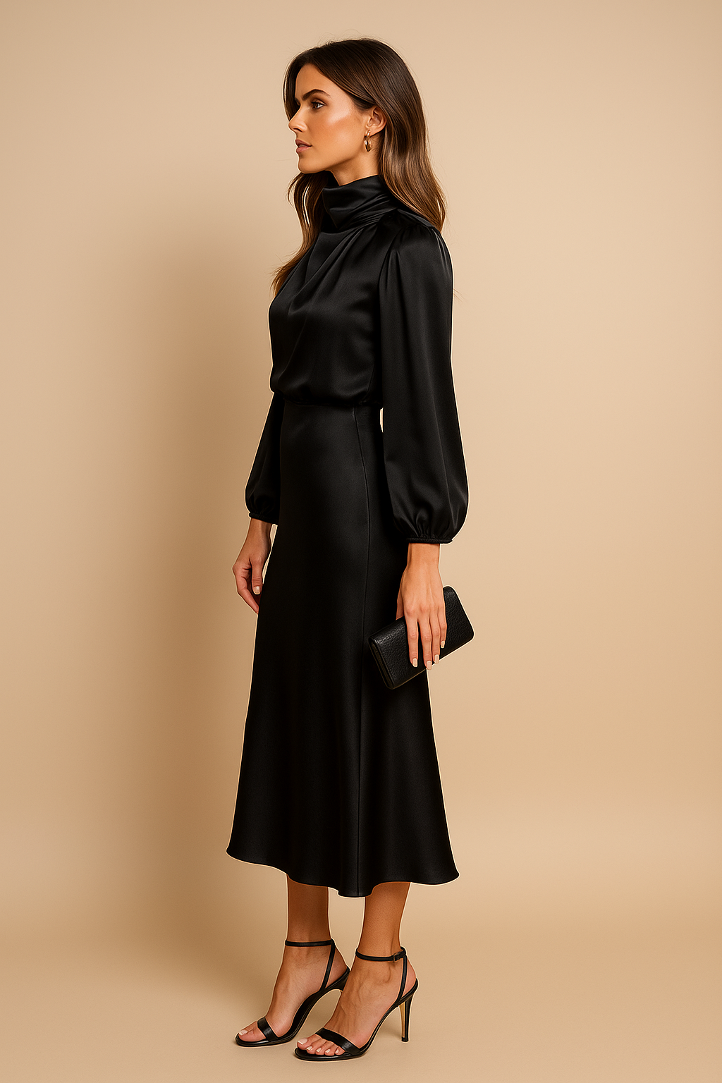 Kira | Women's Cotton Blend High Neck Midi Dress