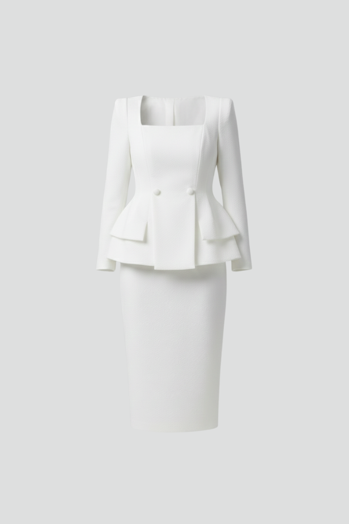 Kira | Women's Suit Square Neck Blazer Skirt Set