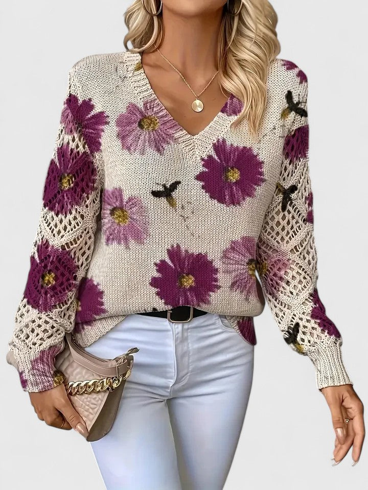 Lila | Women's Floral Knit Cardigan with V Neckline