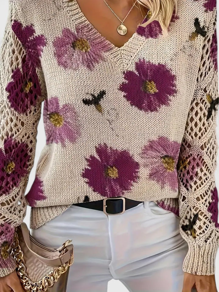 Lila | Women's Floral Knit Cardigan with V Neckline