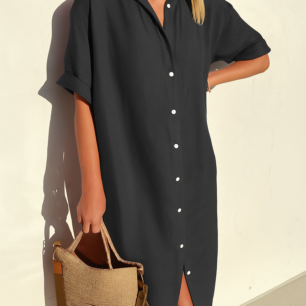 Lila | Women's Linen Relaxed Fit Midi Shirt Dress