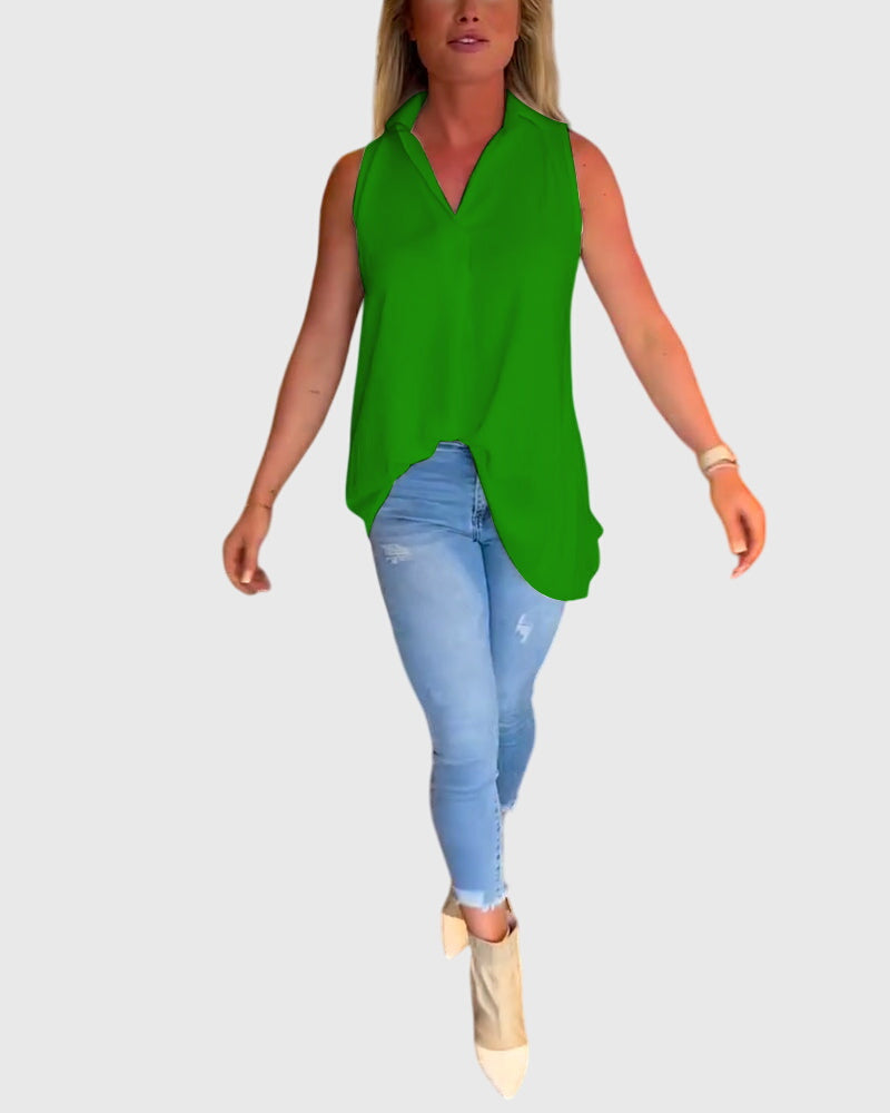 Lina | Women's Ruffle Lapel Sleeveless Top