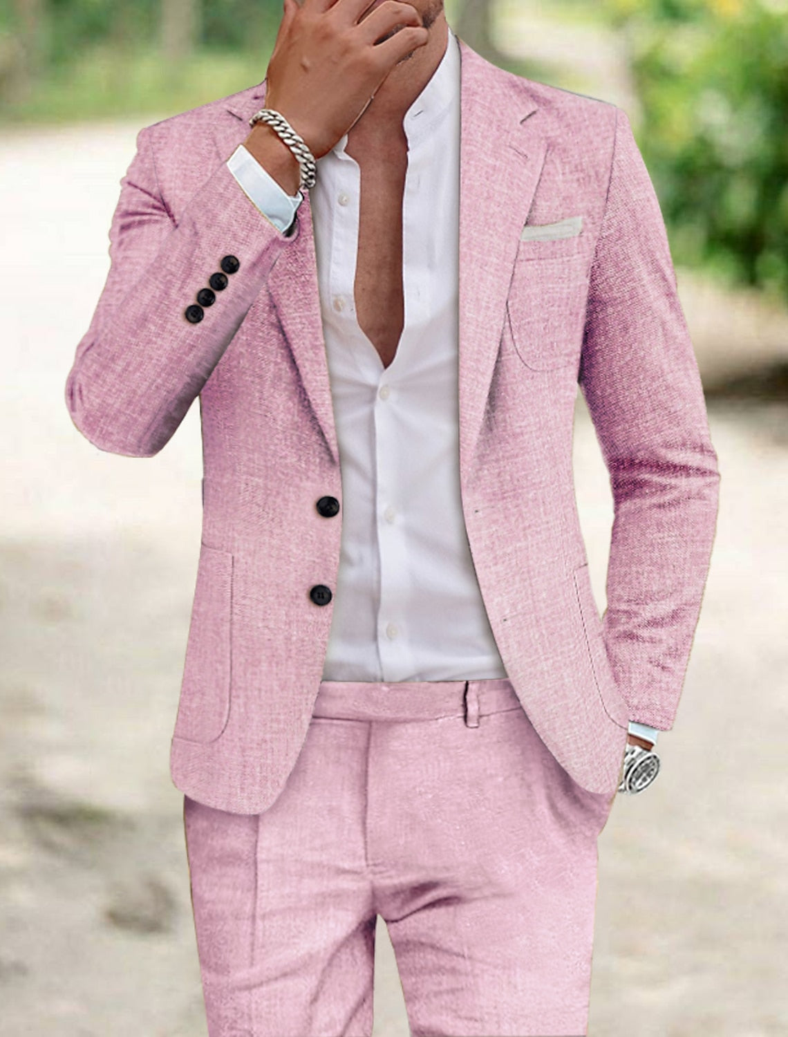 Marcus | Men's Linen Suit Set with Notch Neckline