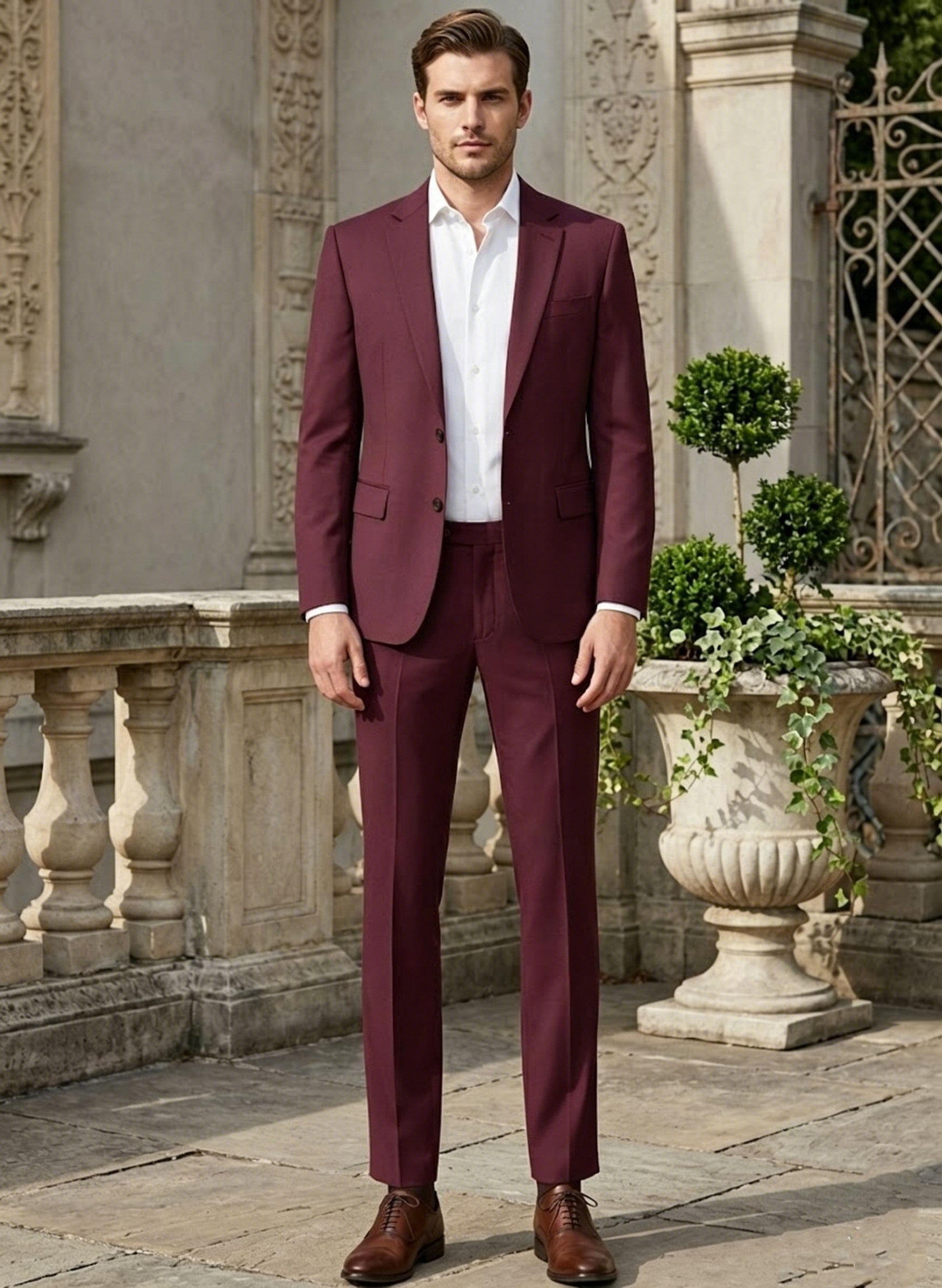 Sebastian | Men's Slim Fit Stretchable Suit in Bordeaux