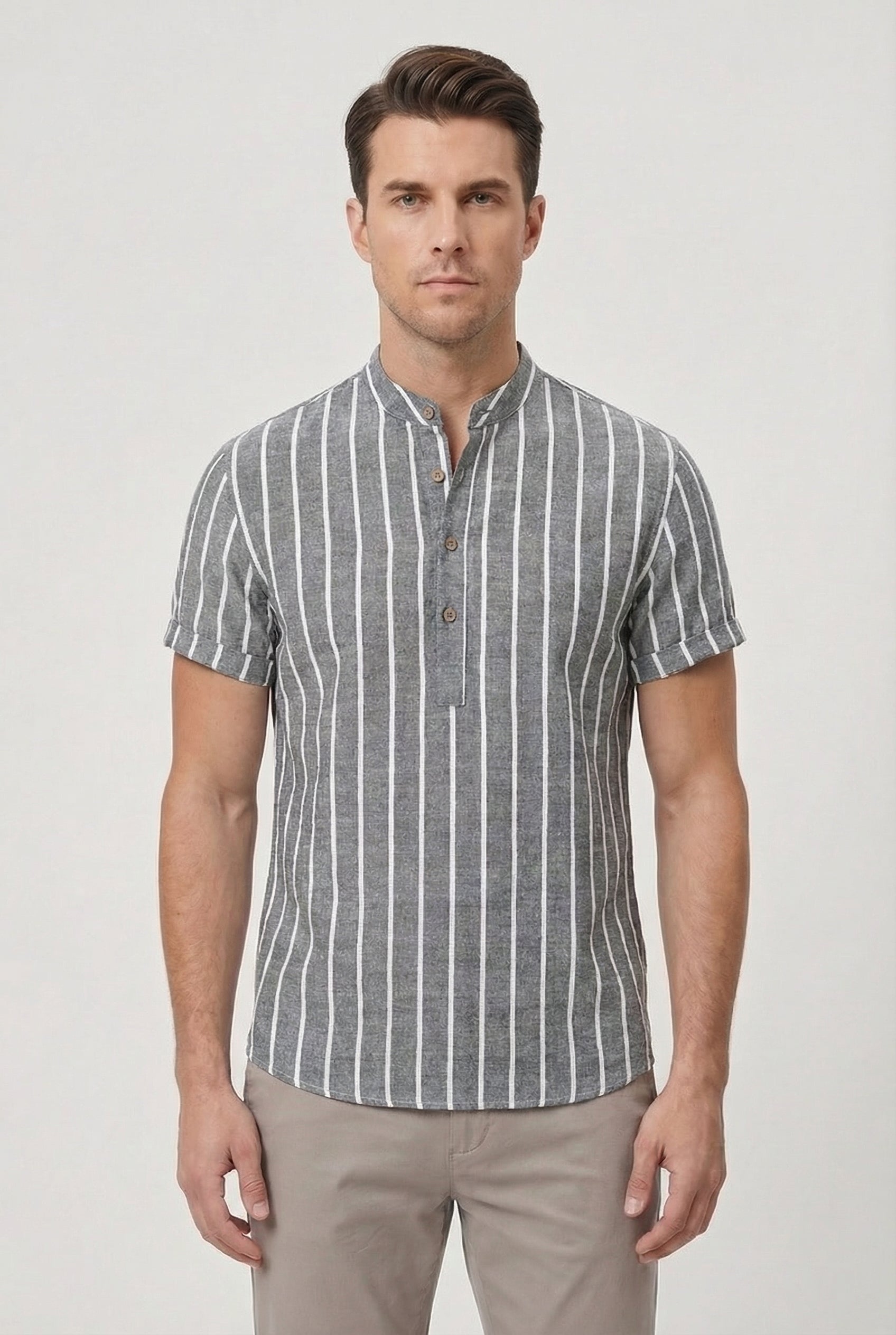 Dylan | Men's Cotton Striped Short Sleeve Shirt