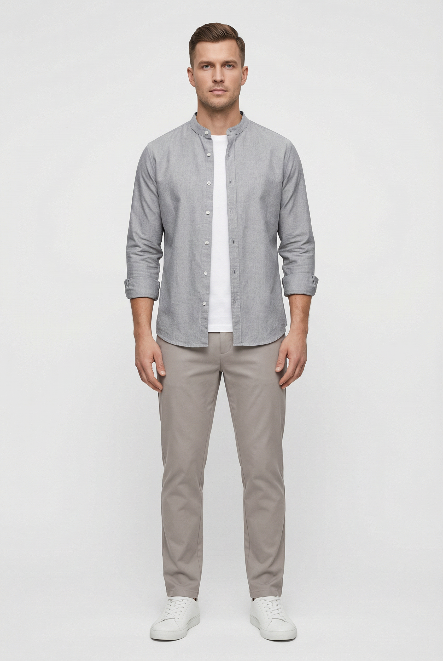 Aaron | Men's Linen Casual Shirt with Mandarin Collar