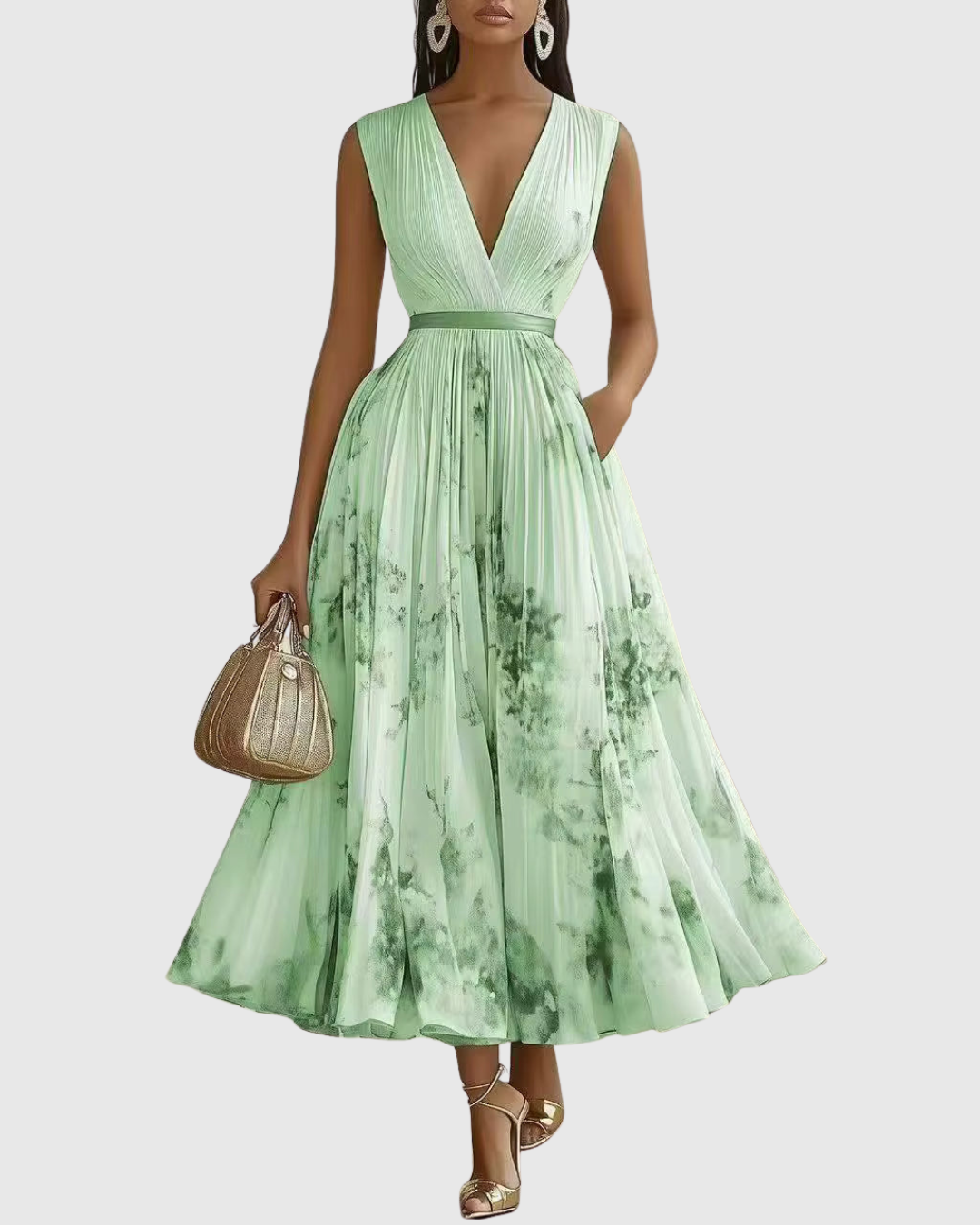 Rachel | Women's Floral Pleated V-Neck Maxi Dress
