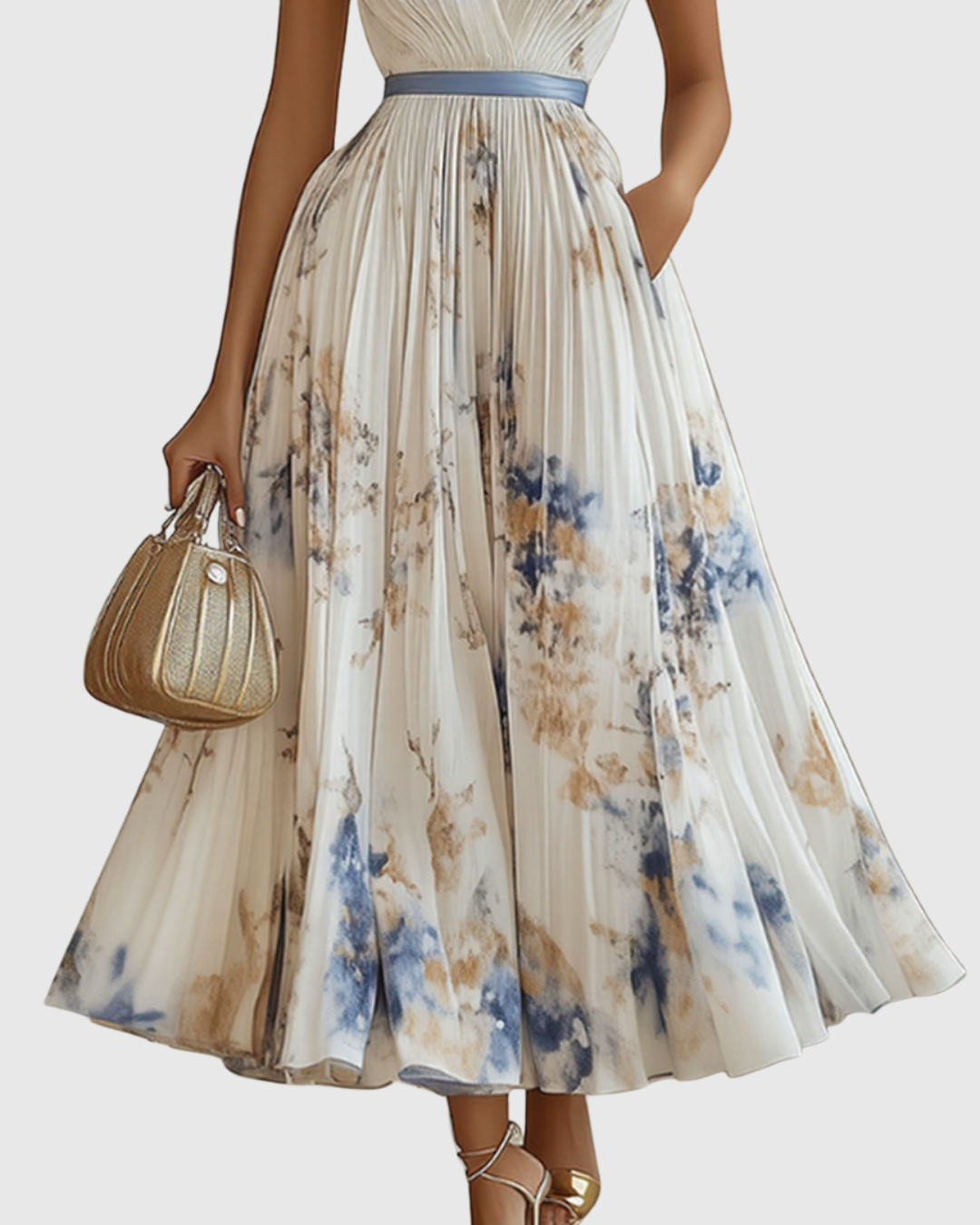 Rachel | Women's Floral Pleated V-Neck Maxi Dress