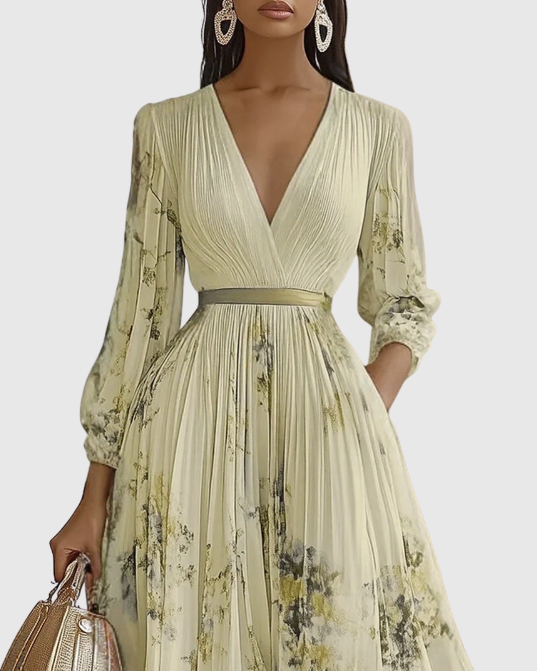 Rachel | Women's Floral Pleated V-Neck Maxi Dress