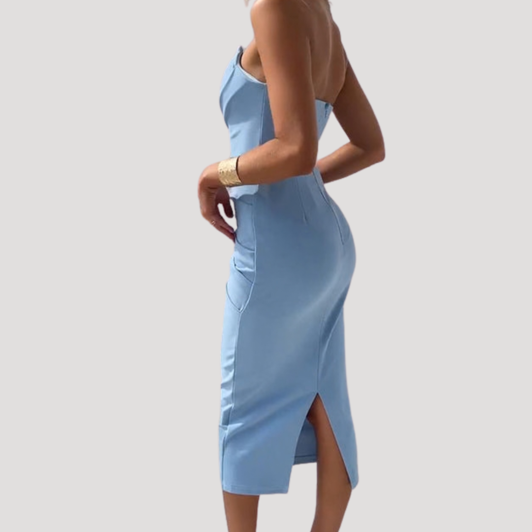 Eileen | Women's Strapless Ruched Midi Dress