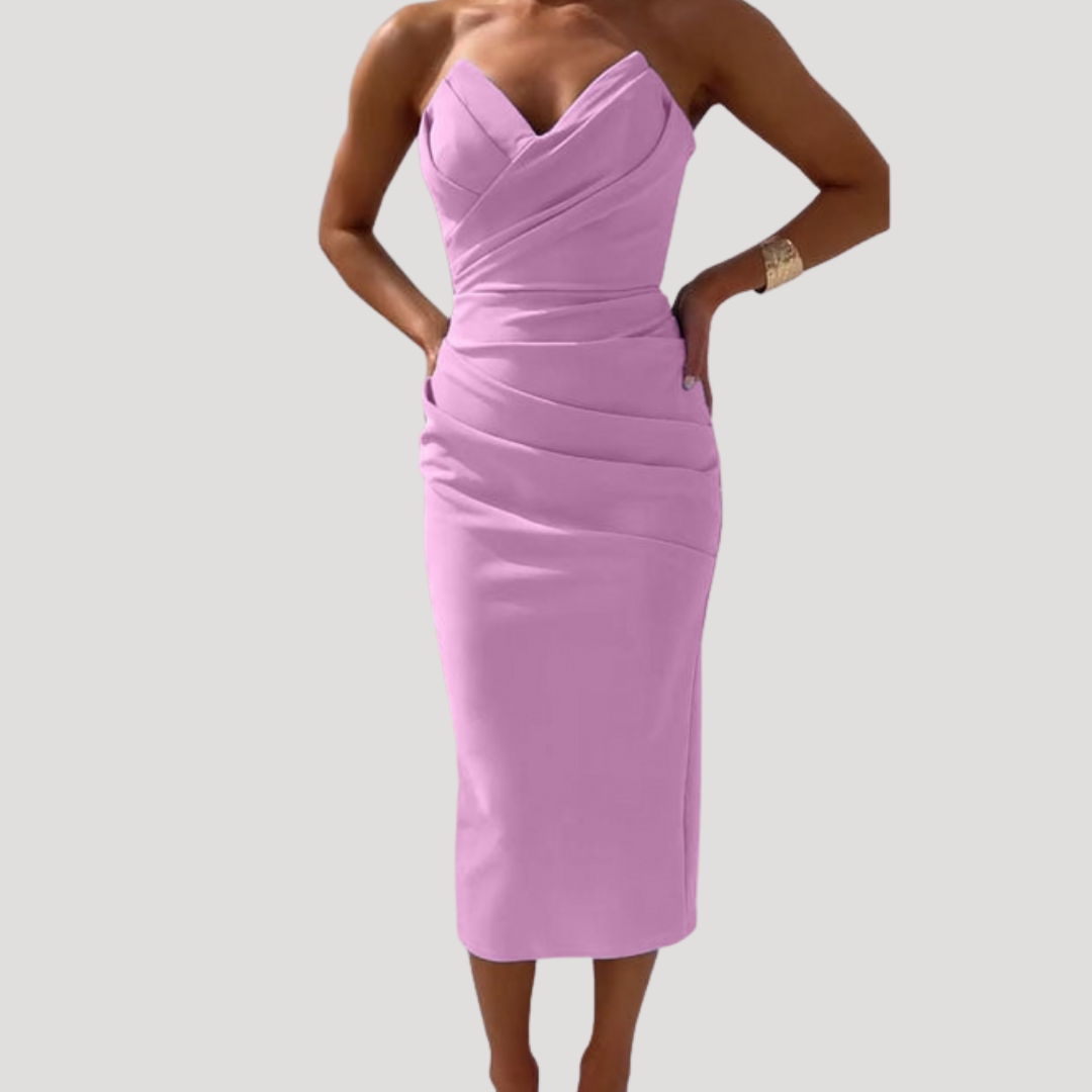 Eileen | Women's Strapless Ruched Midi Dress