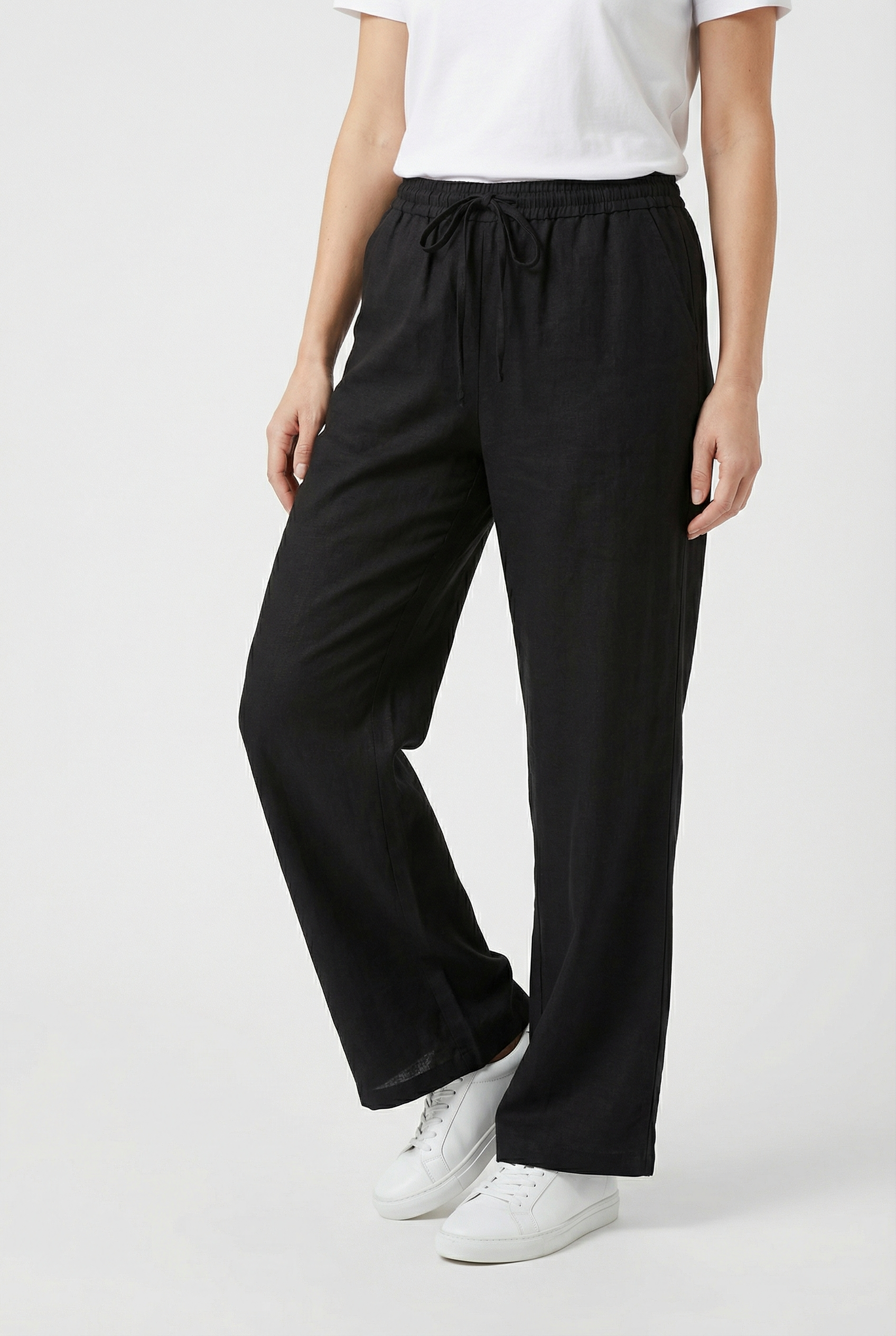 Women’s Cotton Linen Trousers High Waist Wide Leg Drawstring