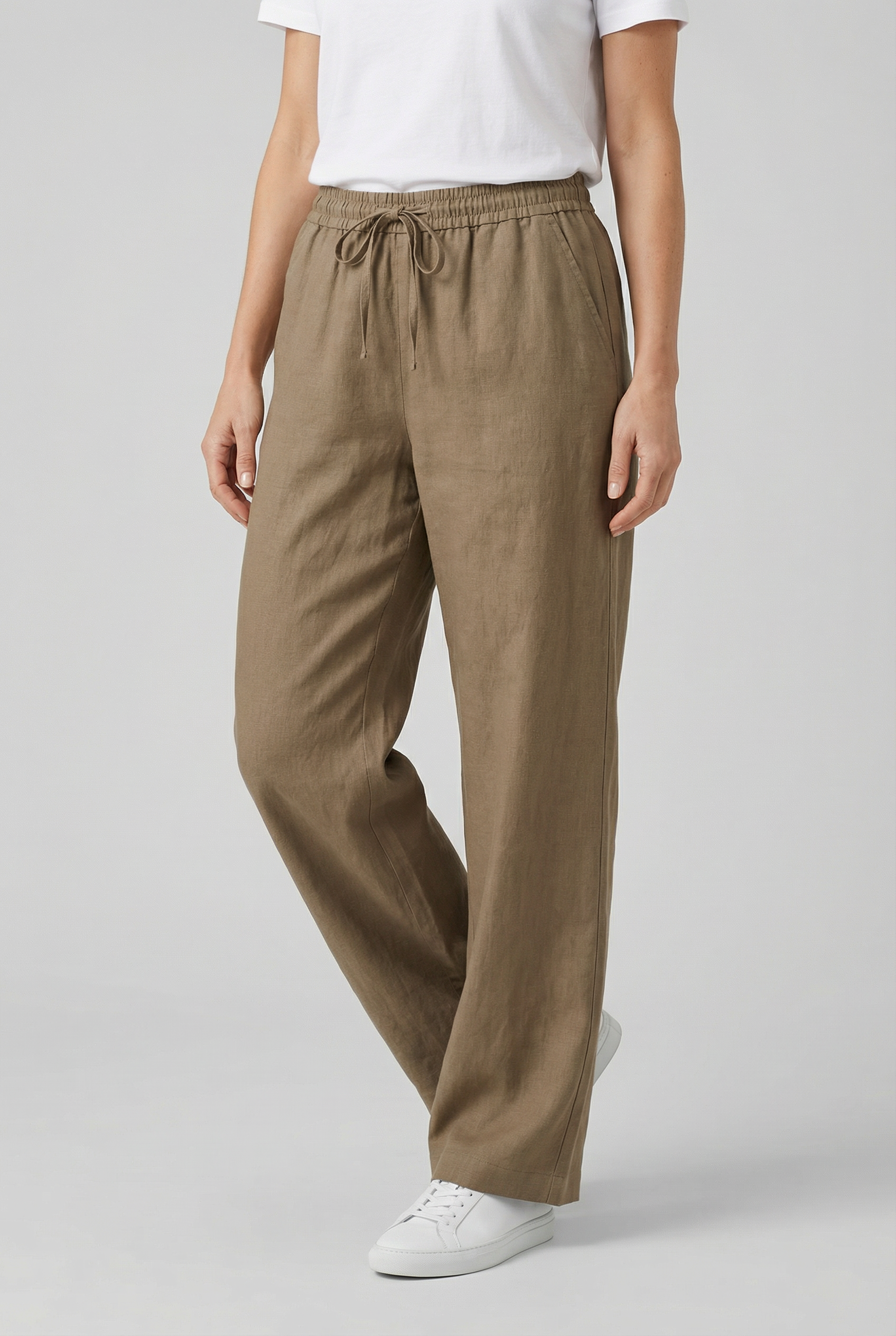 Women’s Cotton Linen Trousers High Waist Wide Leg Drawstring