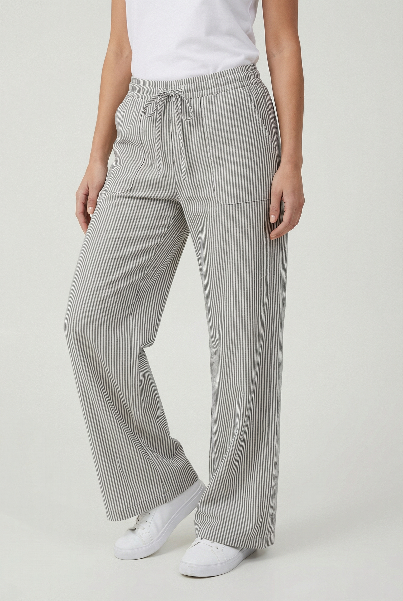 Women’s Drawstring Trousers Striped Polyester Blend Wide Leg