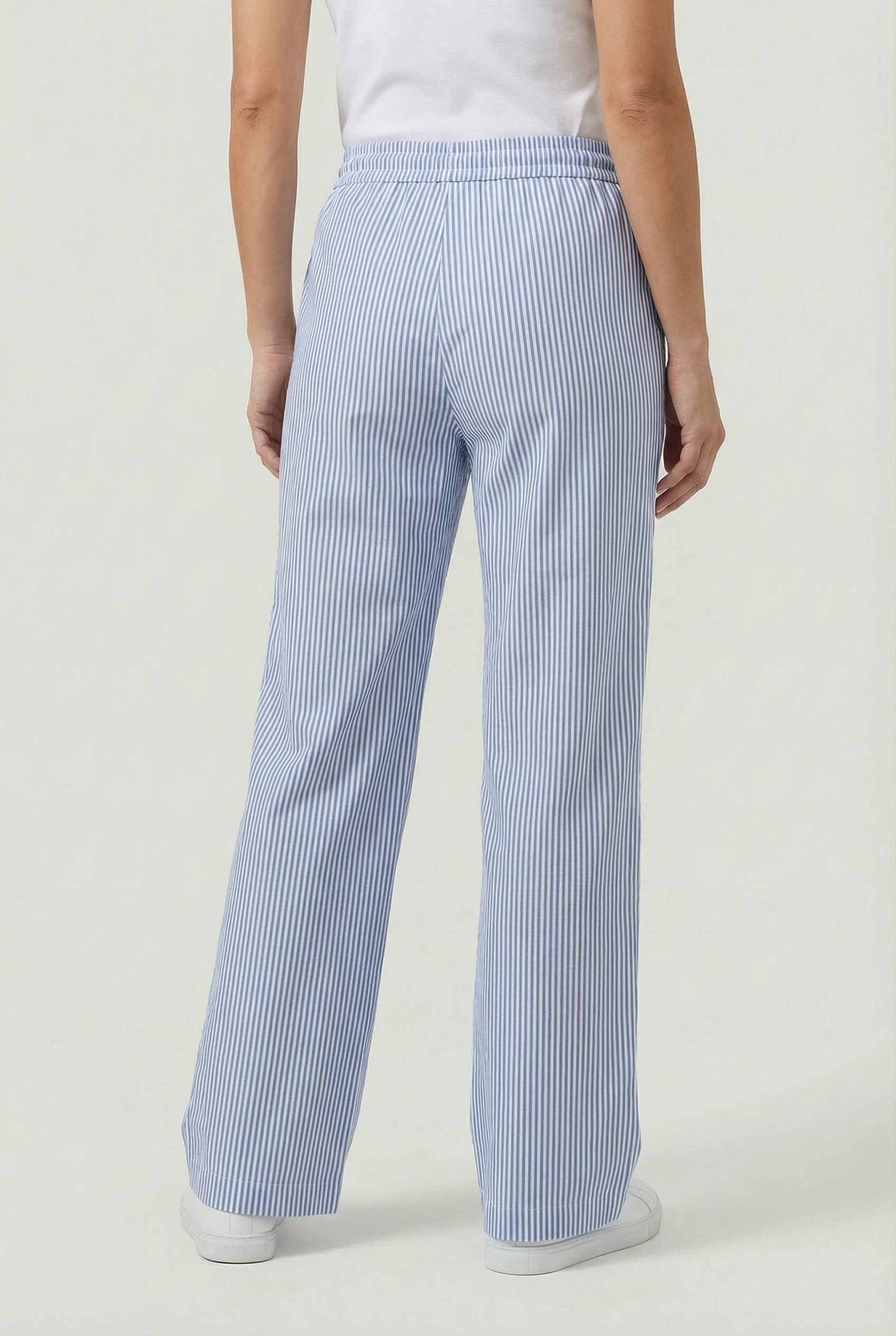 Women’s Drawstring Trousers Striped Polyester Blend Wide Leg