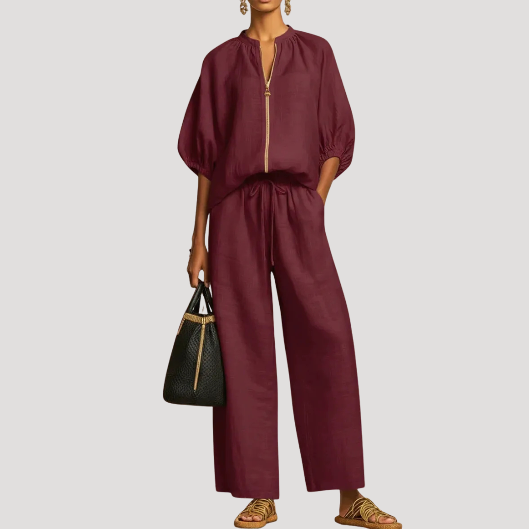 Women's Summer Co-Ord Set Relaxed Blouse Wide Leg Trousers Lightweight Fabric