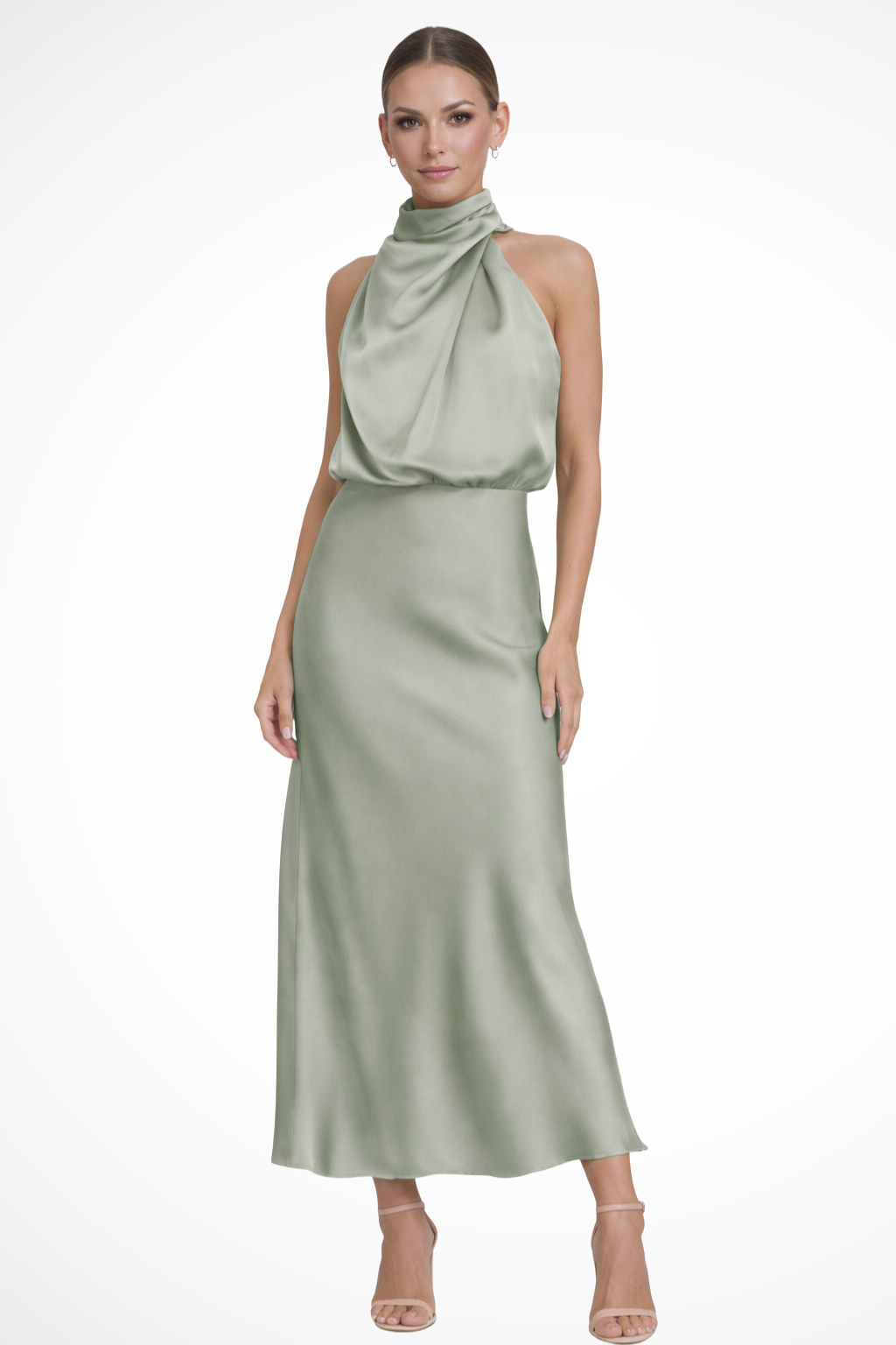 Amelia | Women's Satin Halter Neck Midi Dress