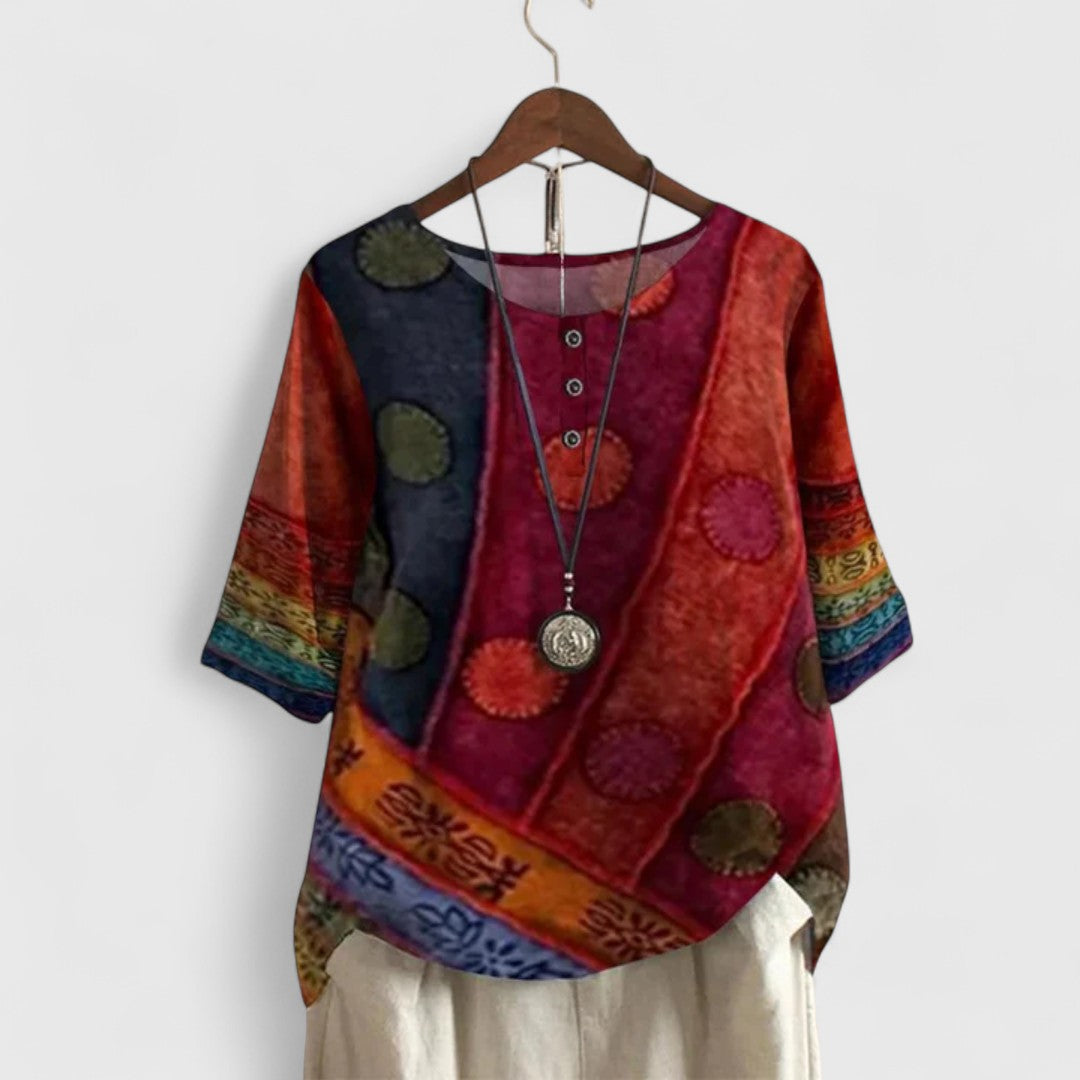 Ava | Women's Boho Patchwork Top with Buttons