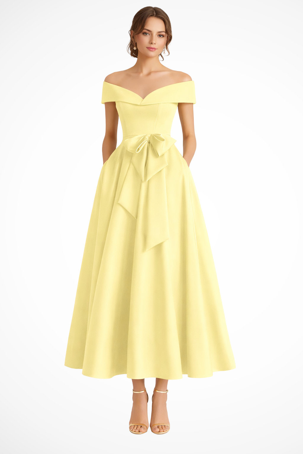 Tara | Women's Formal Off Shoulder A-Line Midi Dress