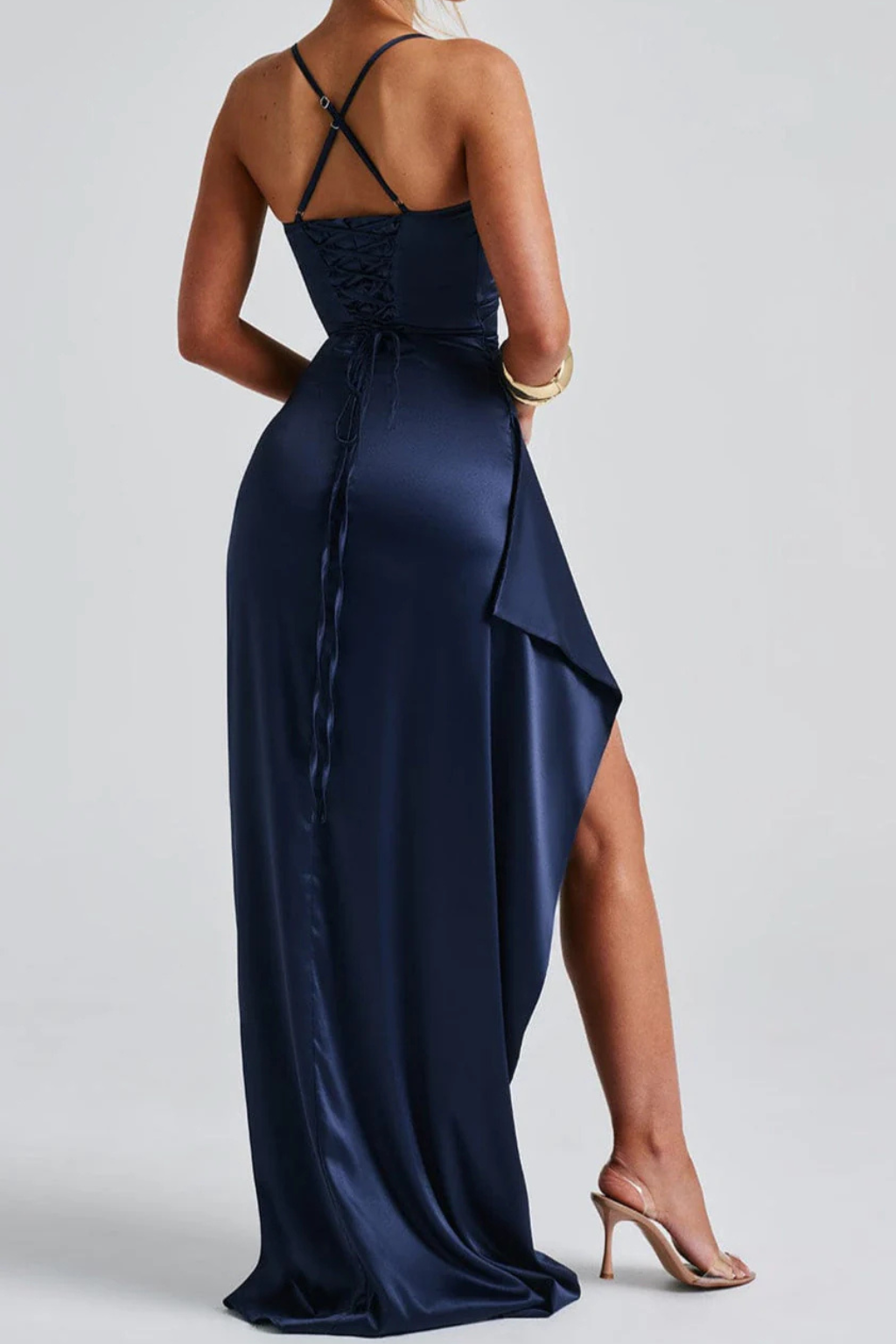 Donna | Women's Ruched Satin Maxi Dress with High Slit