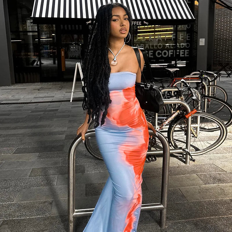 Zelda | Women's Strapless Printed Maxi Dress