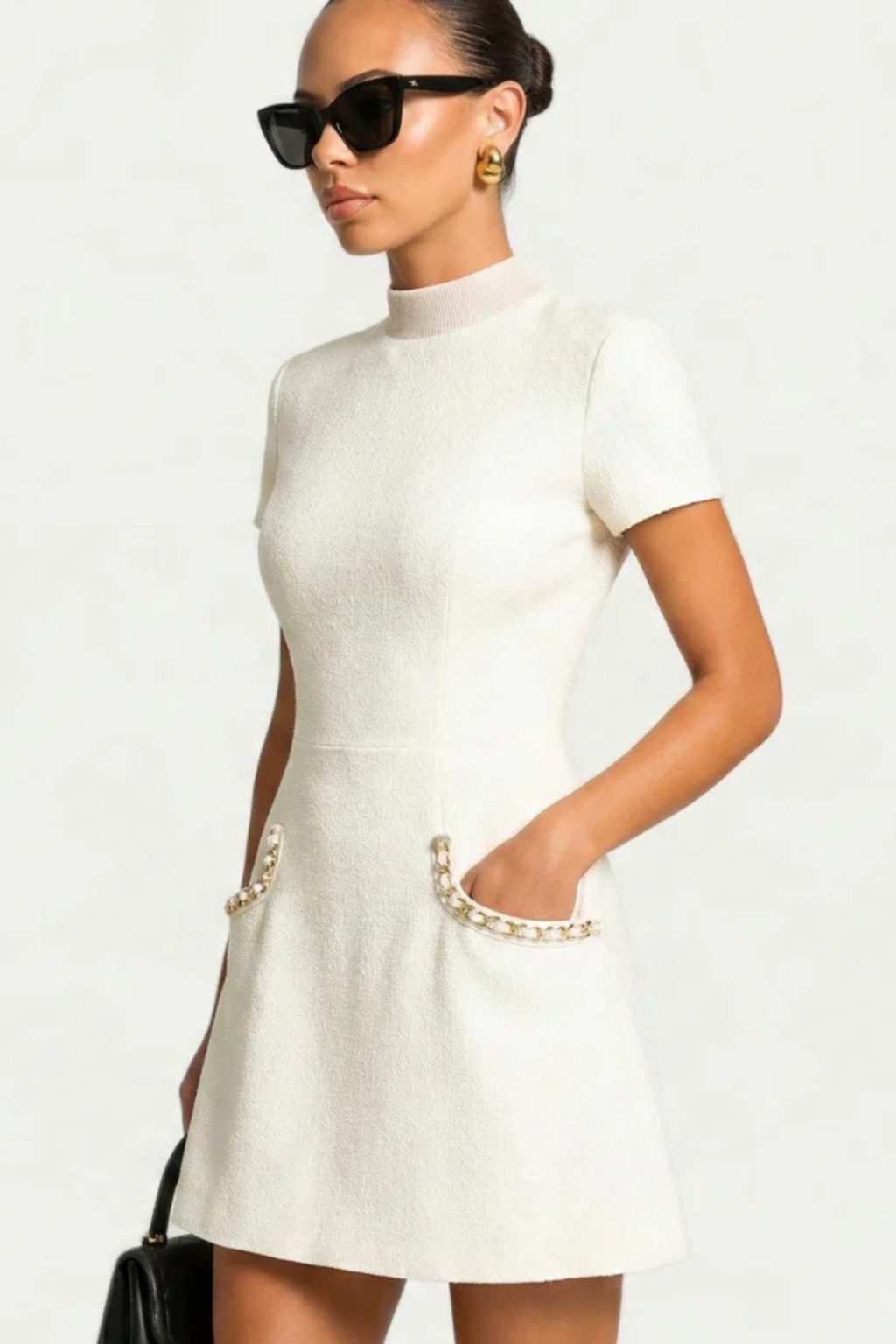 Brianna | Women's Pearl Trim Mini Dress with Pockets
