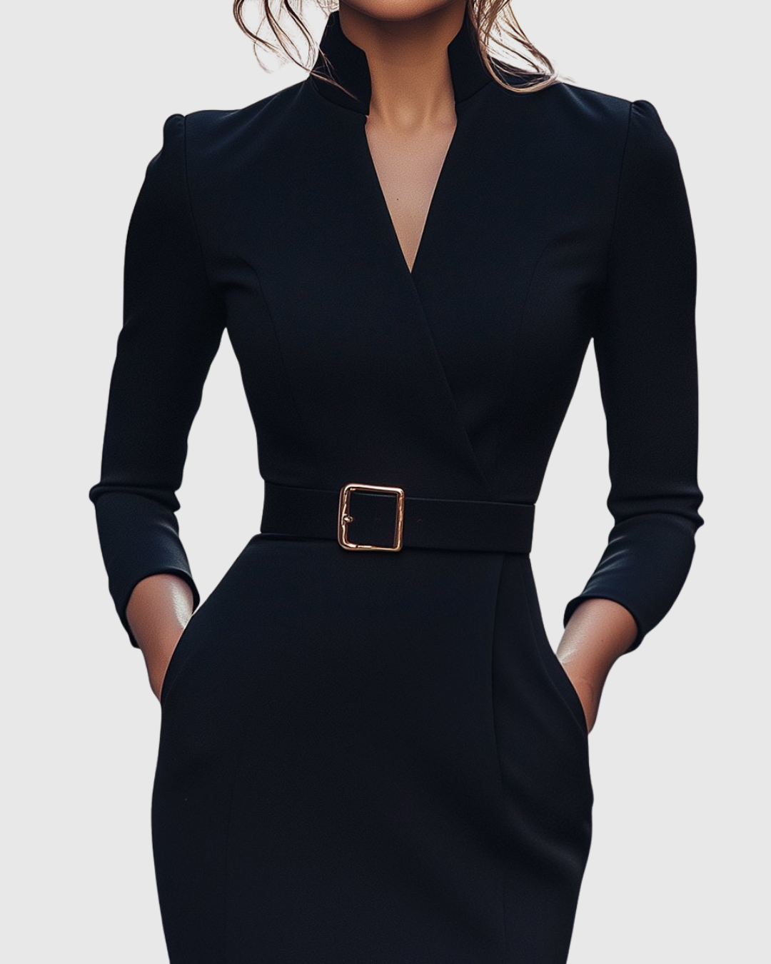 Sheila | Women's Midi Dress with Mock Wrap Neckline