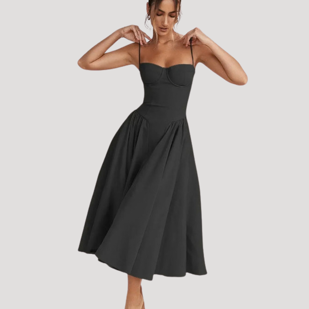 Clara | Women's Midi Dress with Structured Bodice