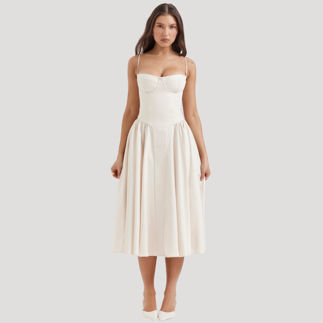 Clara | Women's Midi Dress with Structured Bodice