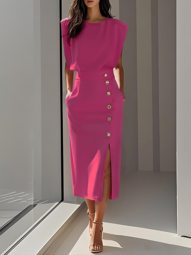 Patti | Women's Midi Dress with Button Detail