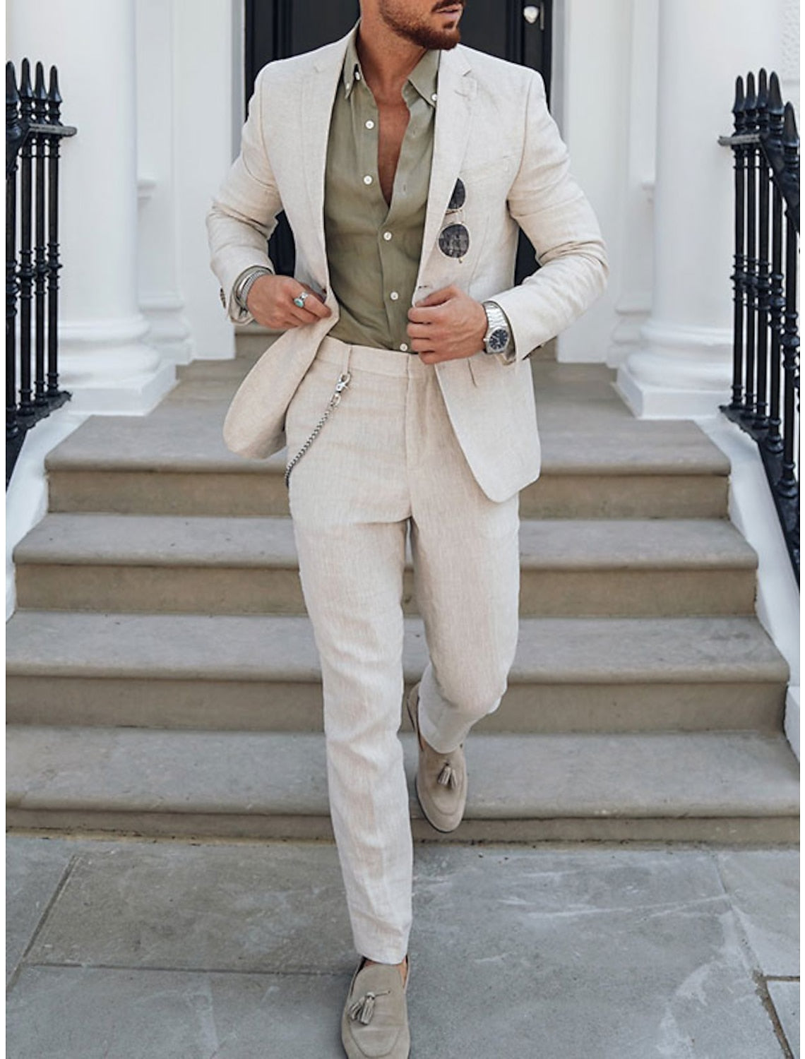 Ethan | Men's Linen Suit with Notch Neckline and Pockets