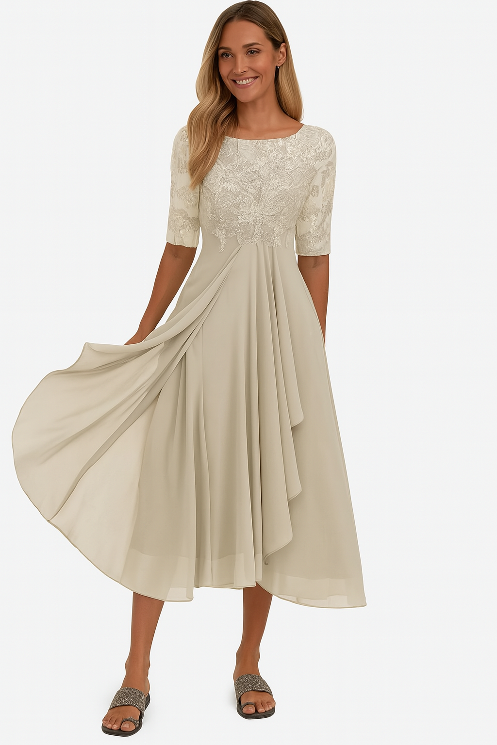 Delia | Women's A-Line Midi Summer Dress with Texture