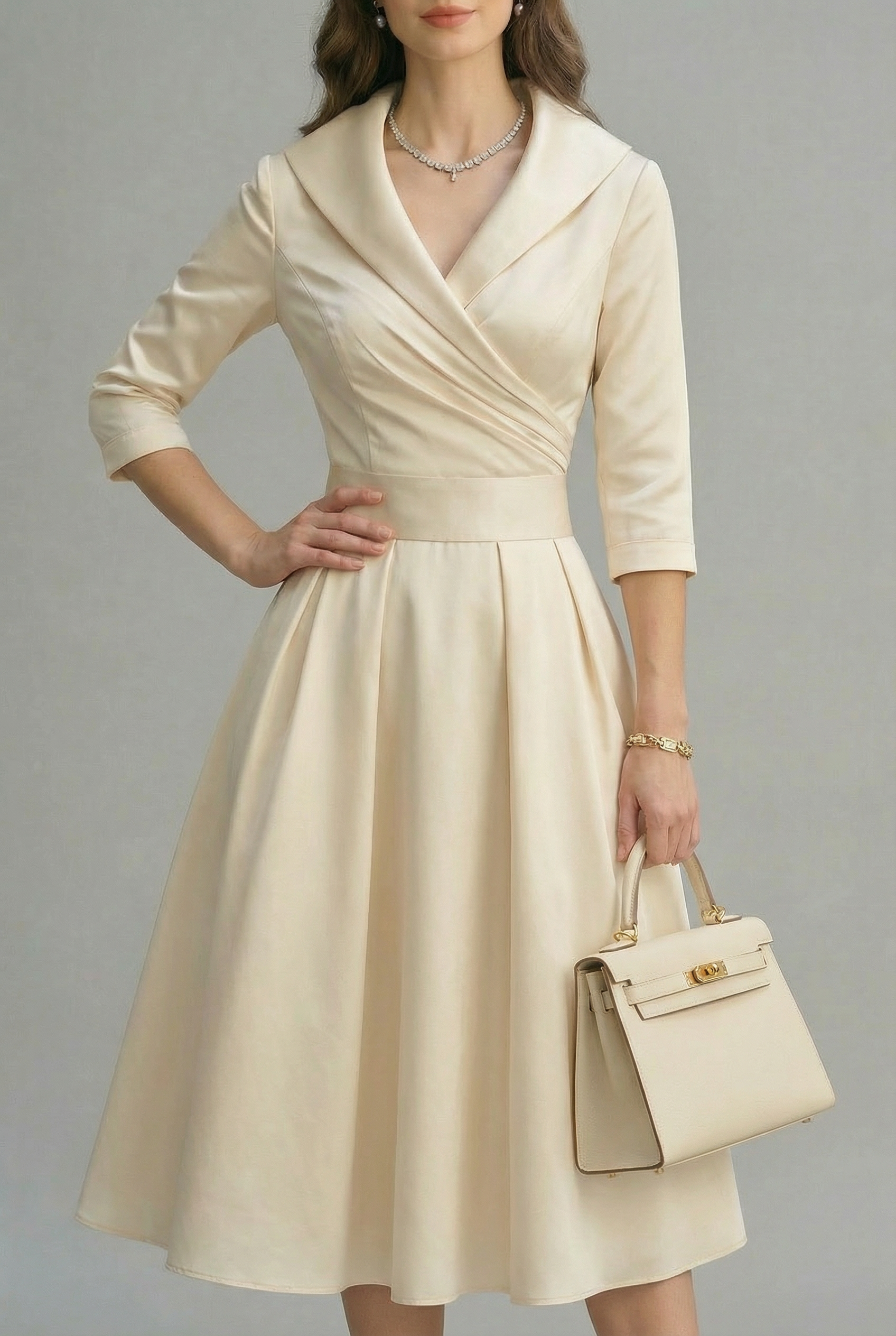 Grace | Women's Elegant Wrap Midi Dress Flared Skirt