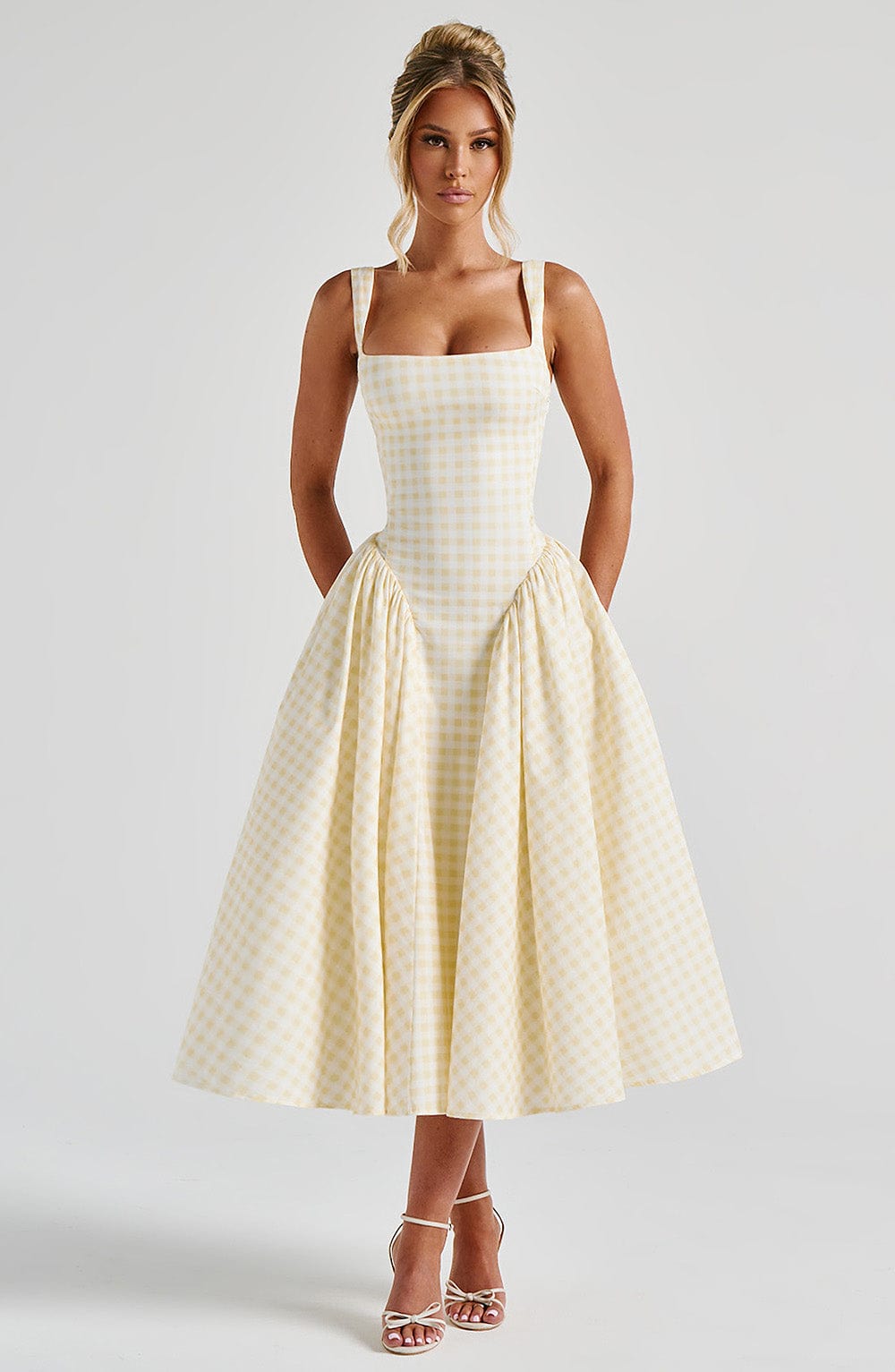 Grace | Women's Gingham Midi Dress with Adjustable Straps