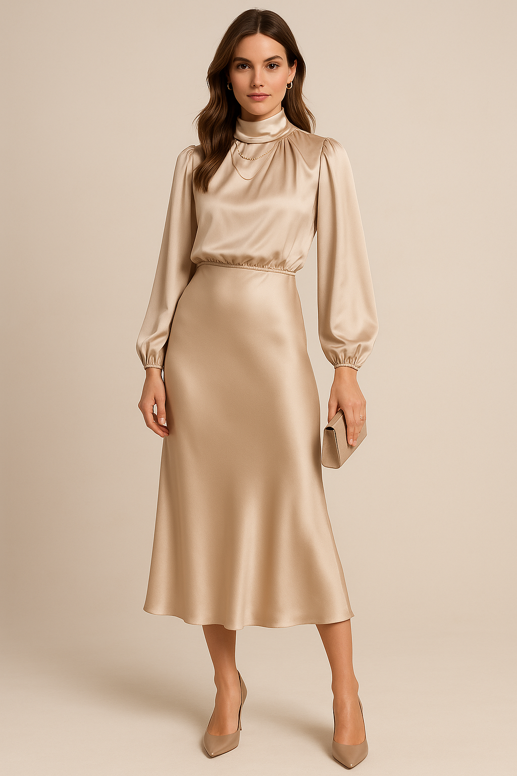 Kira | Women's Cotton Blend High Neck Midi Dress