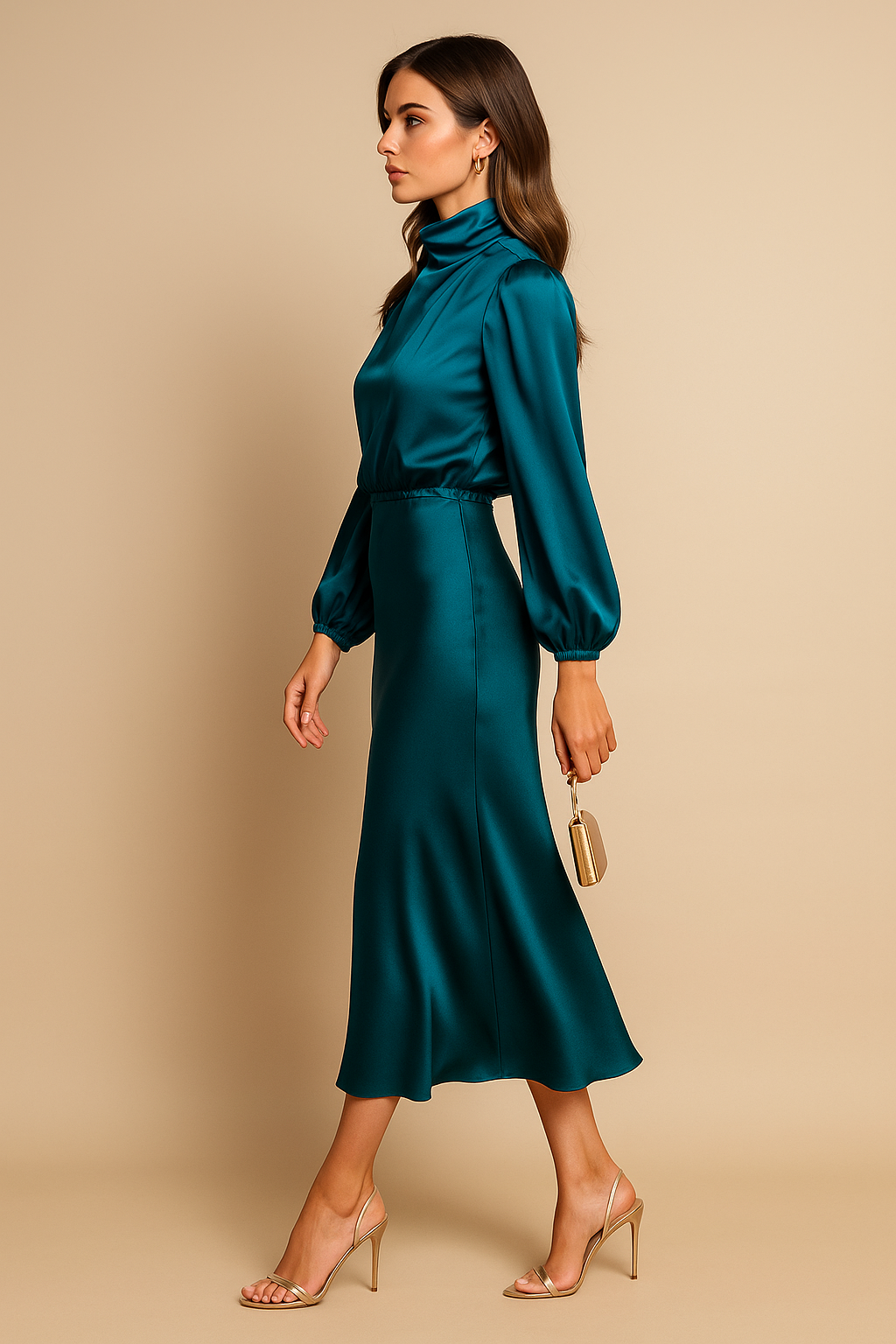 Kira | Women's Cotton Blend High Neck Midi Dress