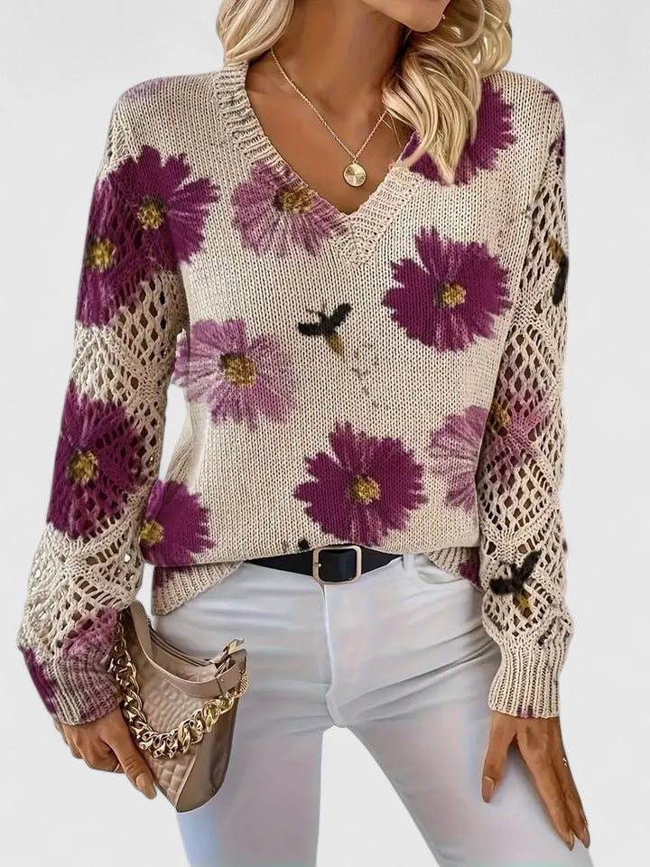 Lila | Women's Floral Knit Cardigan with V Neckline