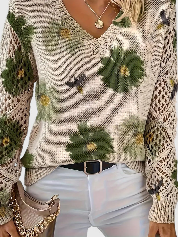 Lila | Women's Floral Knit Cardigan with V Neckline