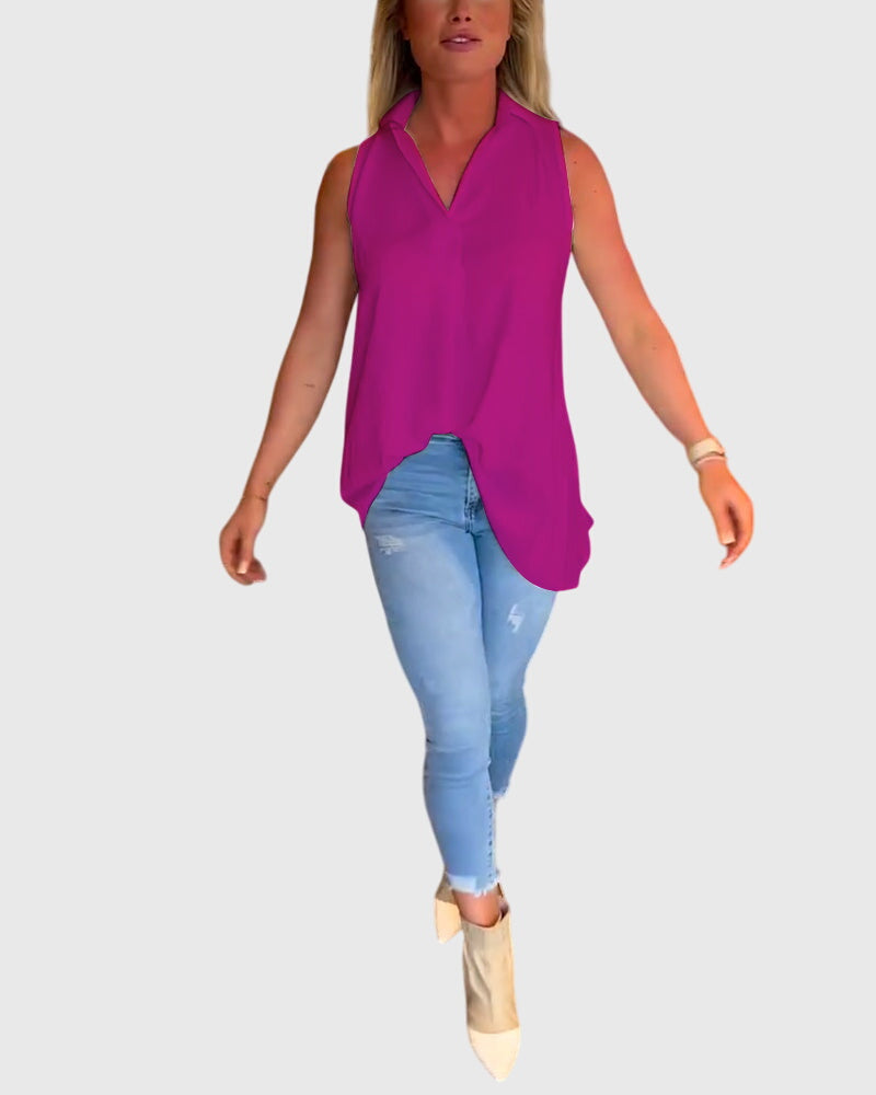 Lina | Women's Ruffle Lapel Sleeveless Top